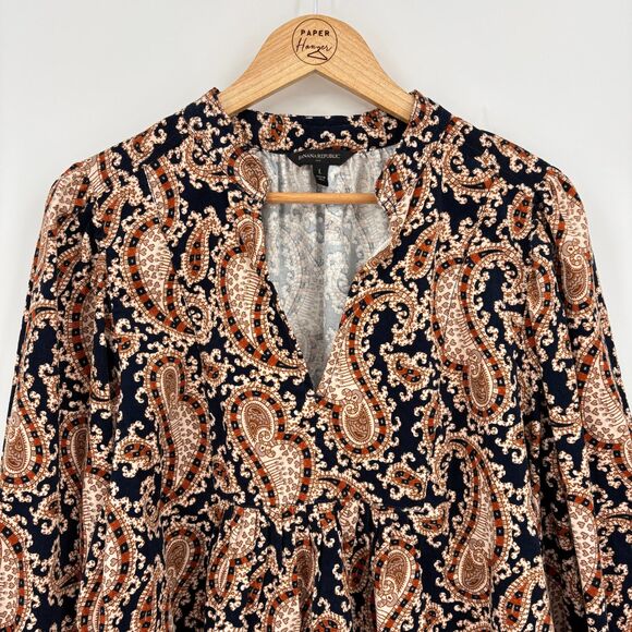 Banana Republic Paisley Mini Corduroy Top, Sz Large, Long Sleeve Babydoll Office - Picture 3 of 11